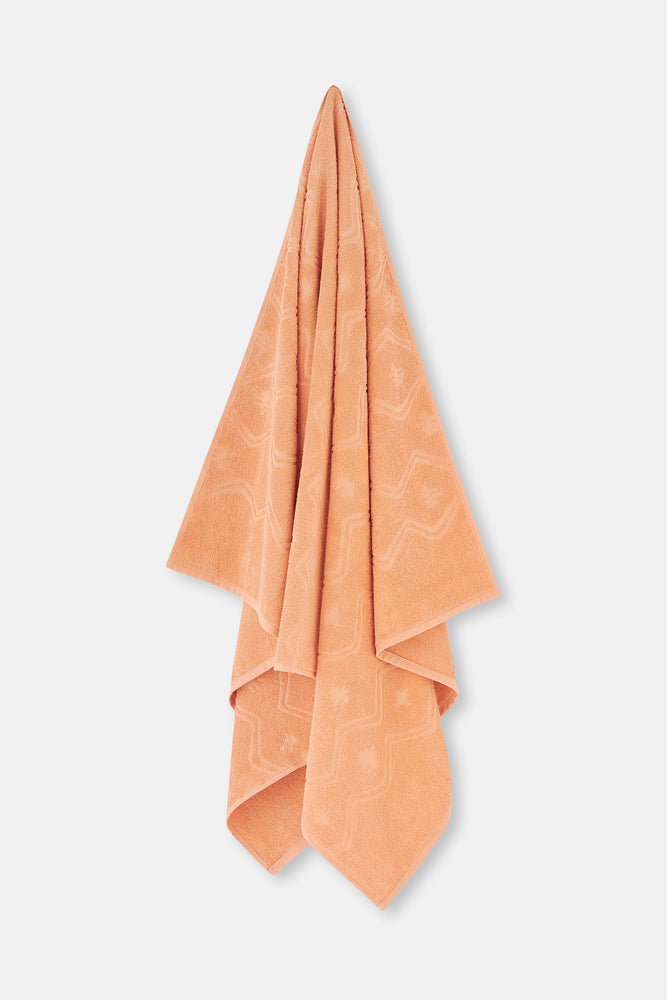 Turuncu Zigzag Dokulu Düz Renk Havlu 85X150