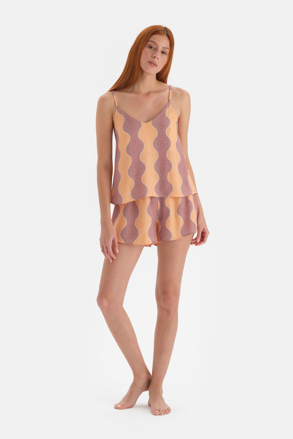 Sarı Simli Saten Atlet Pijama Üstü