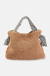 Bej Zebra Detaylı Hasır Çanta