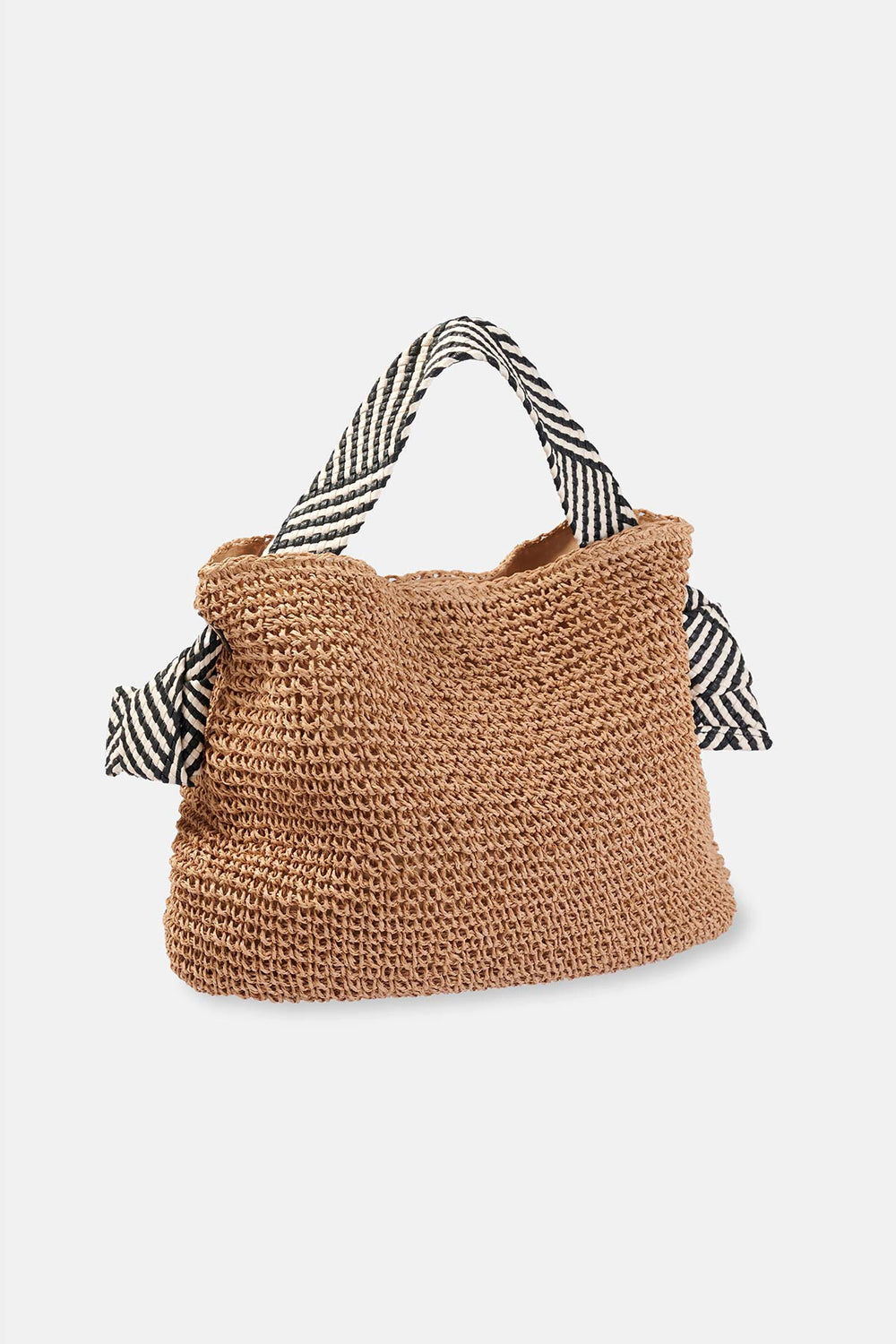 Bej Zebra Detaylı Hasır Çanta