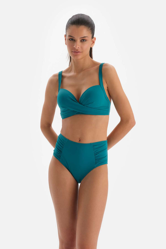 Petrol Yanı Drapeli Yüksel Bel Bikini Altı