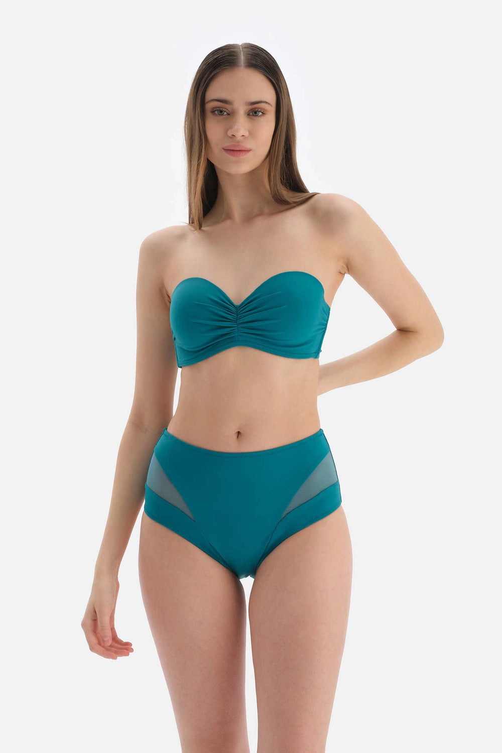 Petrol Tül Detaylı Yüksek Bel Bikini Altı