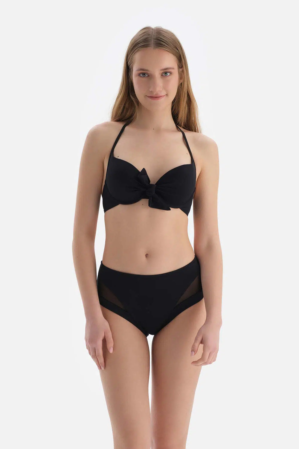 Siyah Tül Detaylı Yüksek Bel Bikini Altı