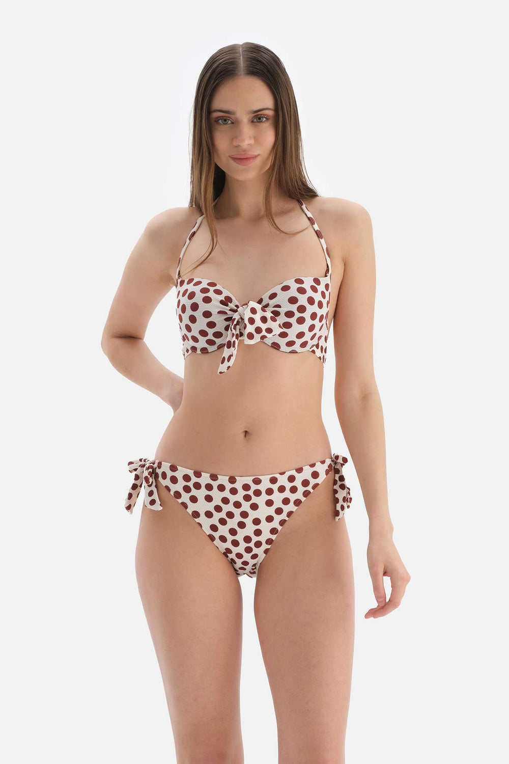 Kahve - Ekru Kalın Bağcıklı Bikini Altı