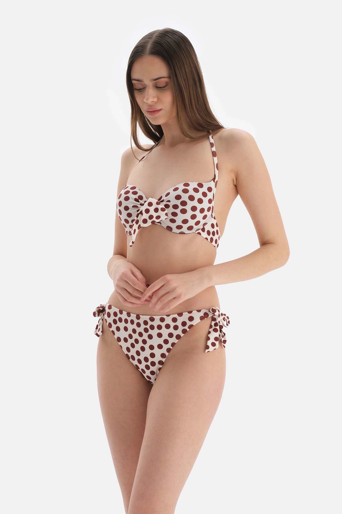 Kahve - Ekru Kalın Bağcıklı Bikini Altı