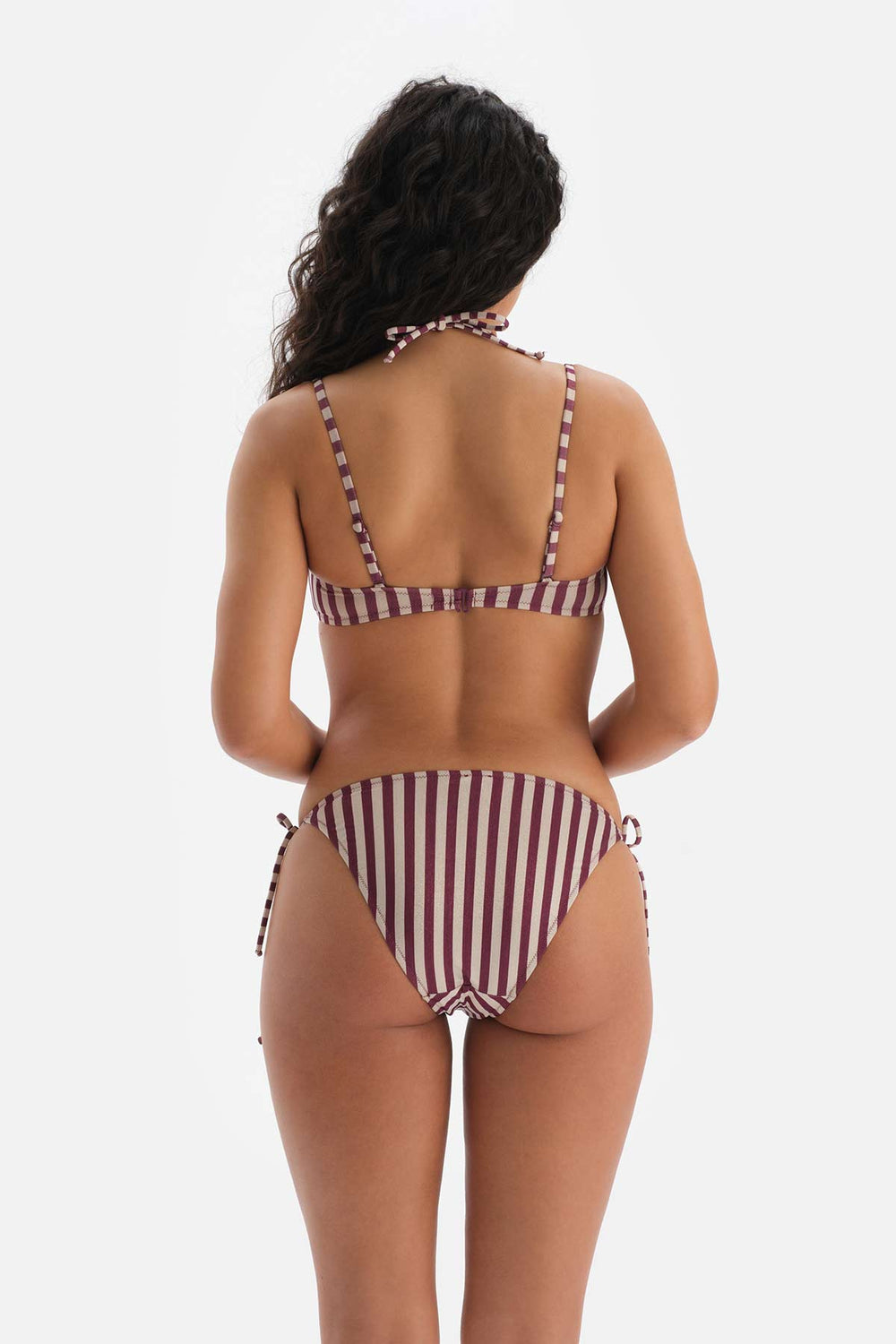 Bordo-Ekru Spagetti Bikini Altı
