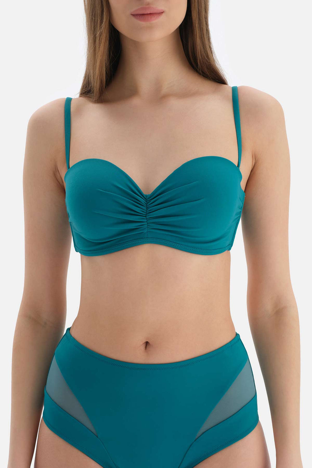 Petrol Straplez Kaplı Bikini Üstü