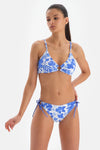 Mavi - Beyaz Toparlayıcı Üçgen Geniş Bikini Üstü