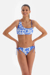 Mavi - Beyaz Tek Omuz Bikini Üstü