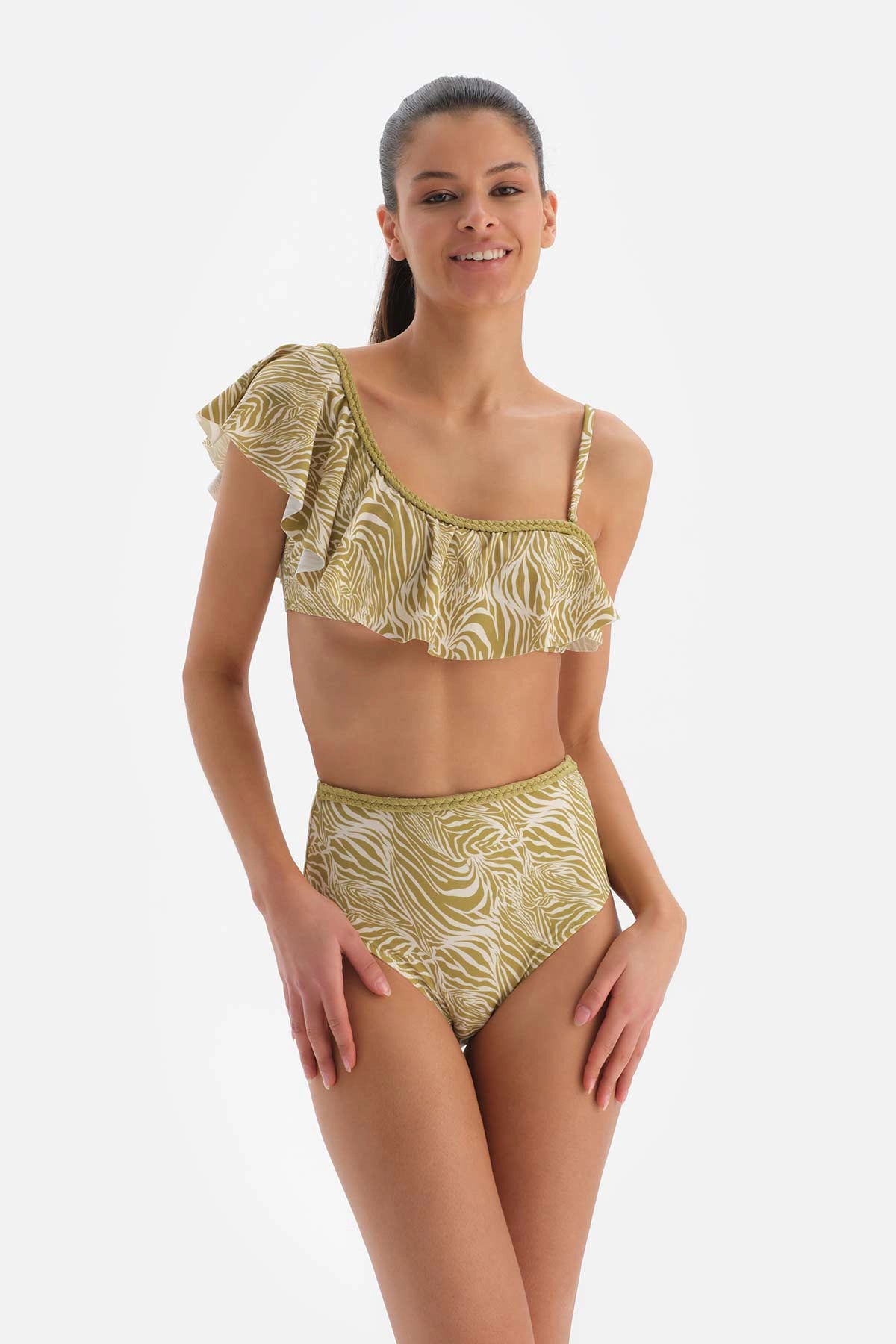 Fıstık Yeşili Volanlı Bikini Üstü