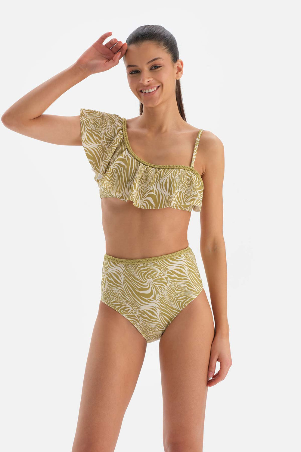 Fıstık Yeşili Volanlı Bikini Üstü