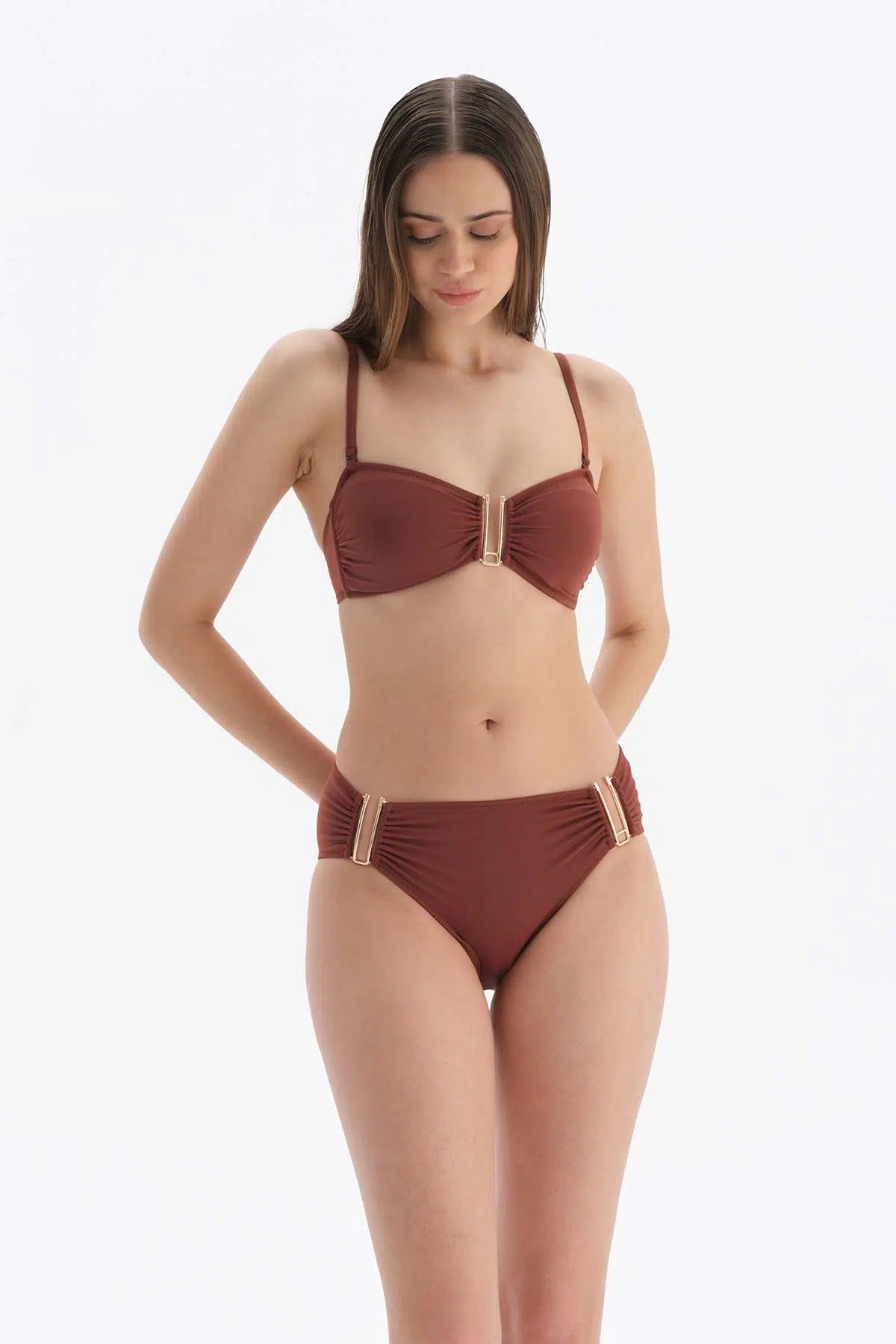 Kahve Straplez Bikini Üstü