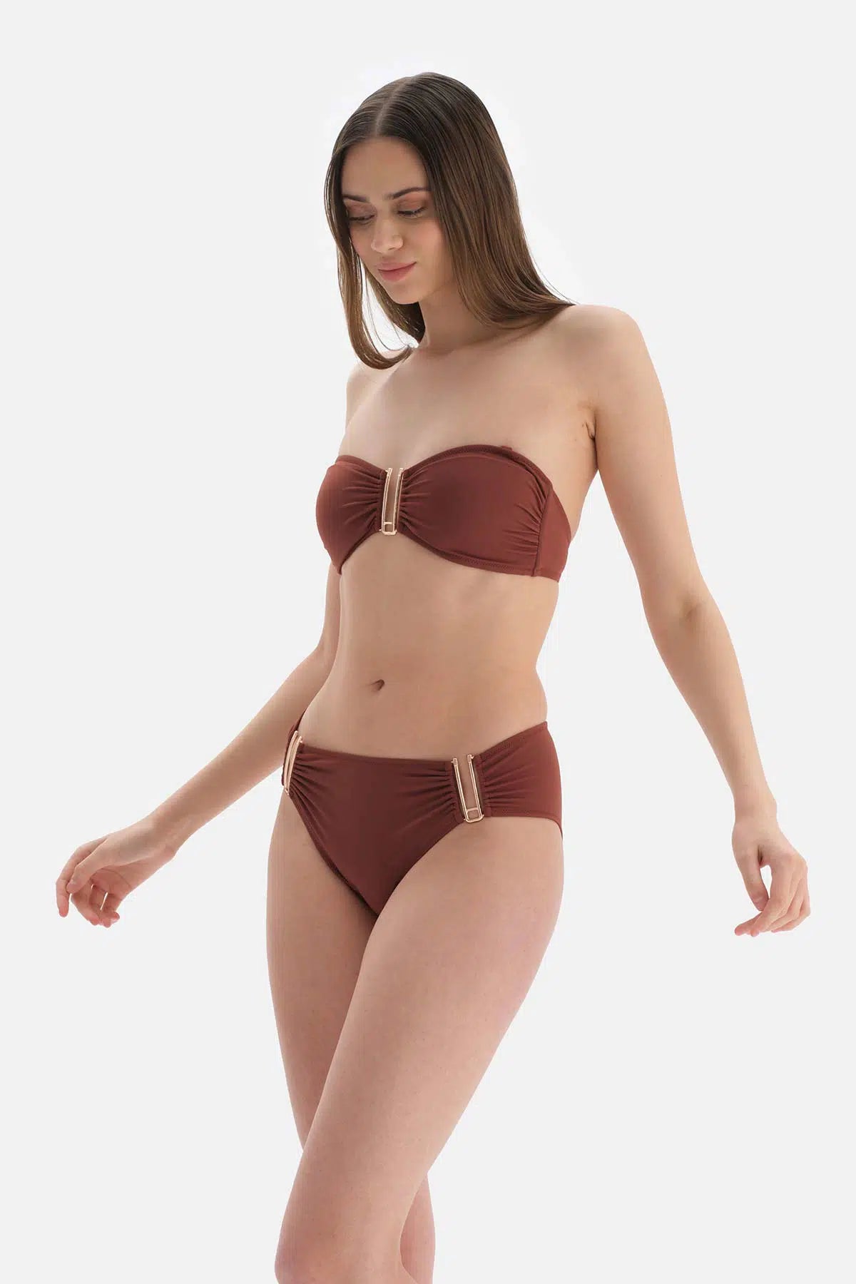 Kahve Straplez Bikini Üstü