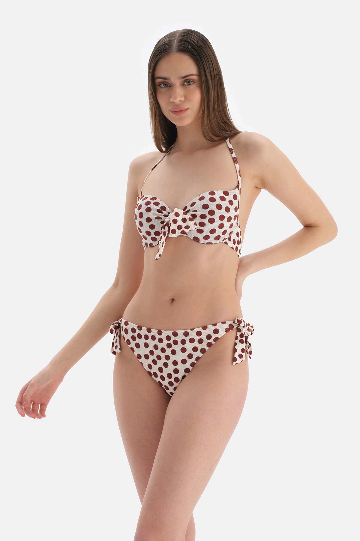 Kahve - Ekru Kaplı Bikini Üstü