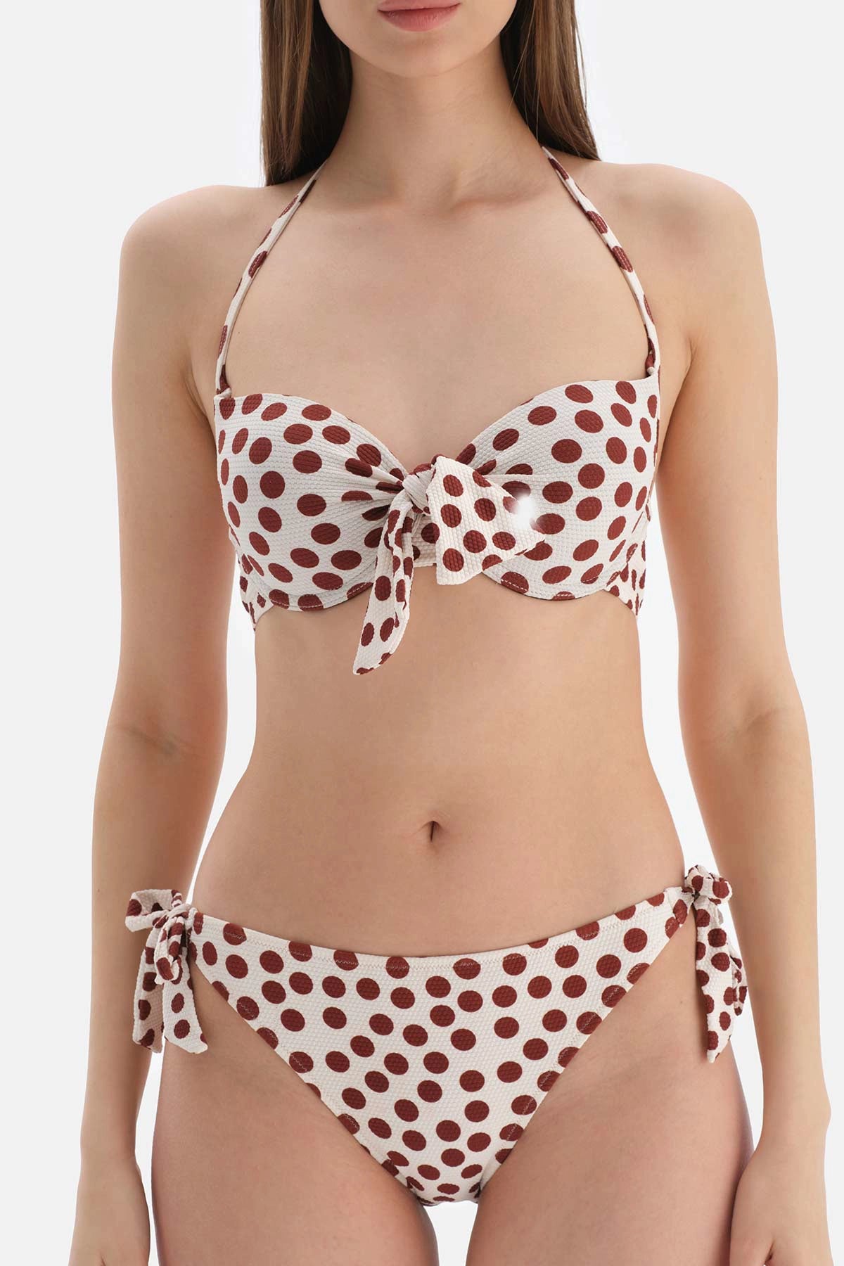 Kahve - Ekru Kaplı Bikini Üstü