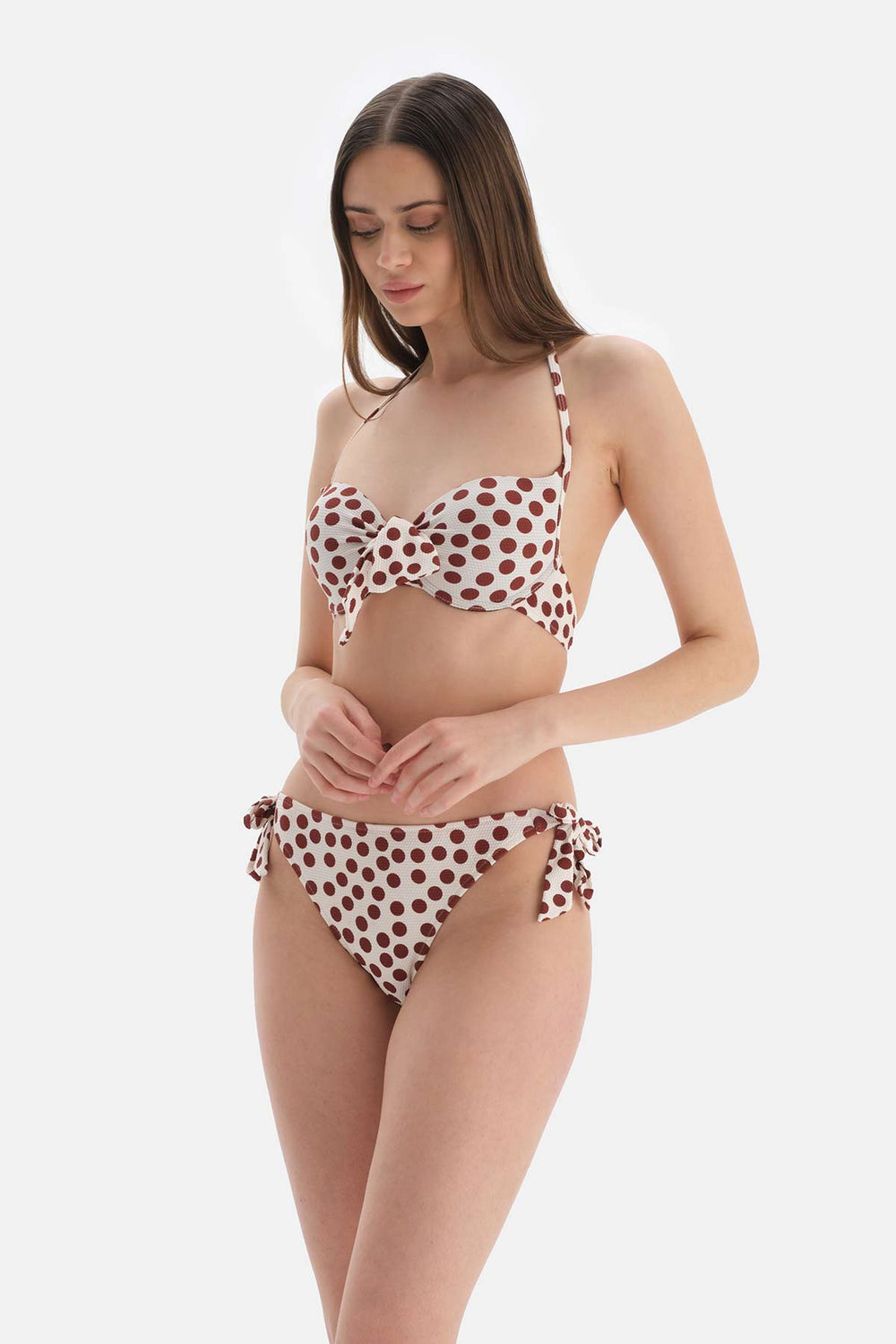 Kahve - Ekru Kaplı Bikini Üstü