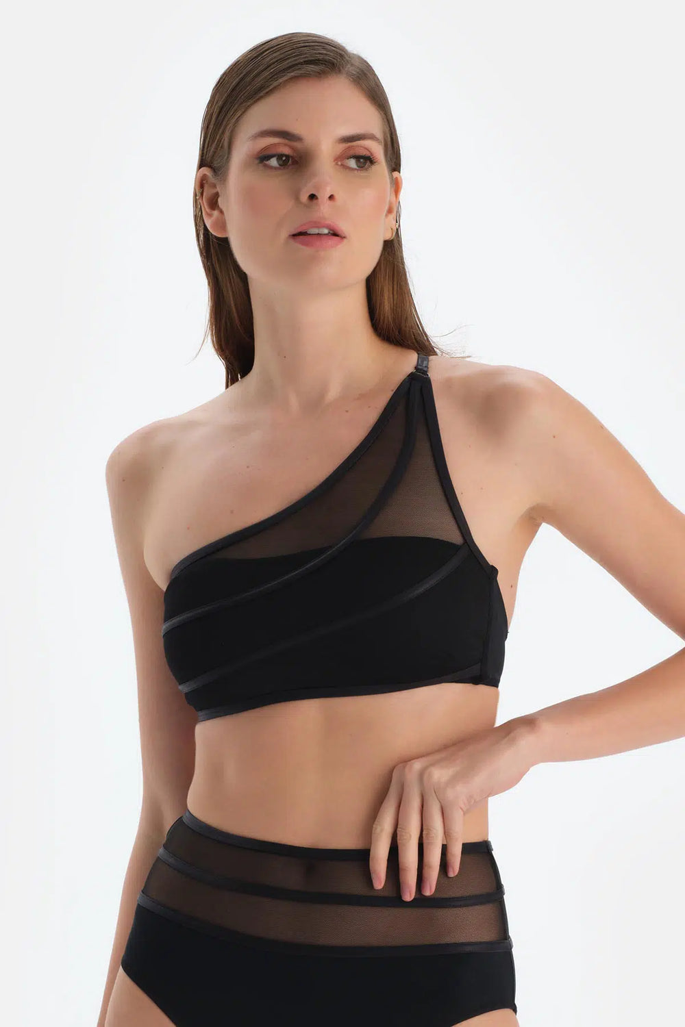 Siyah Tek Omuz Bikini Üst