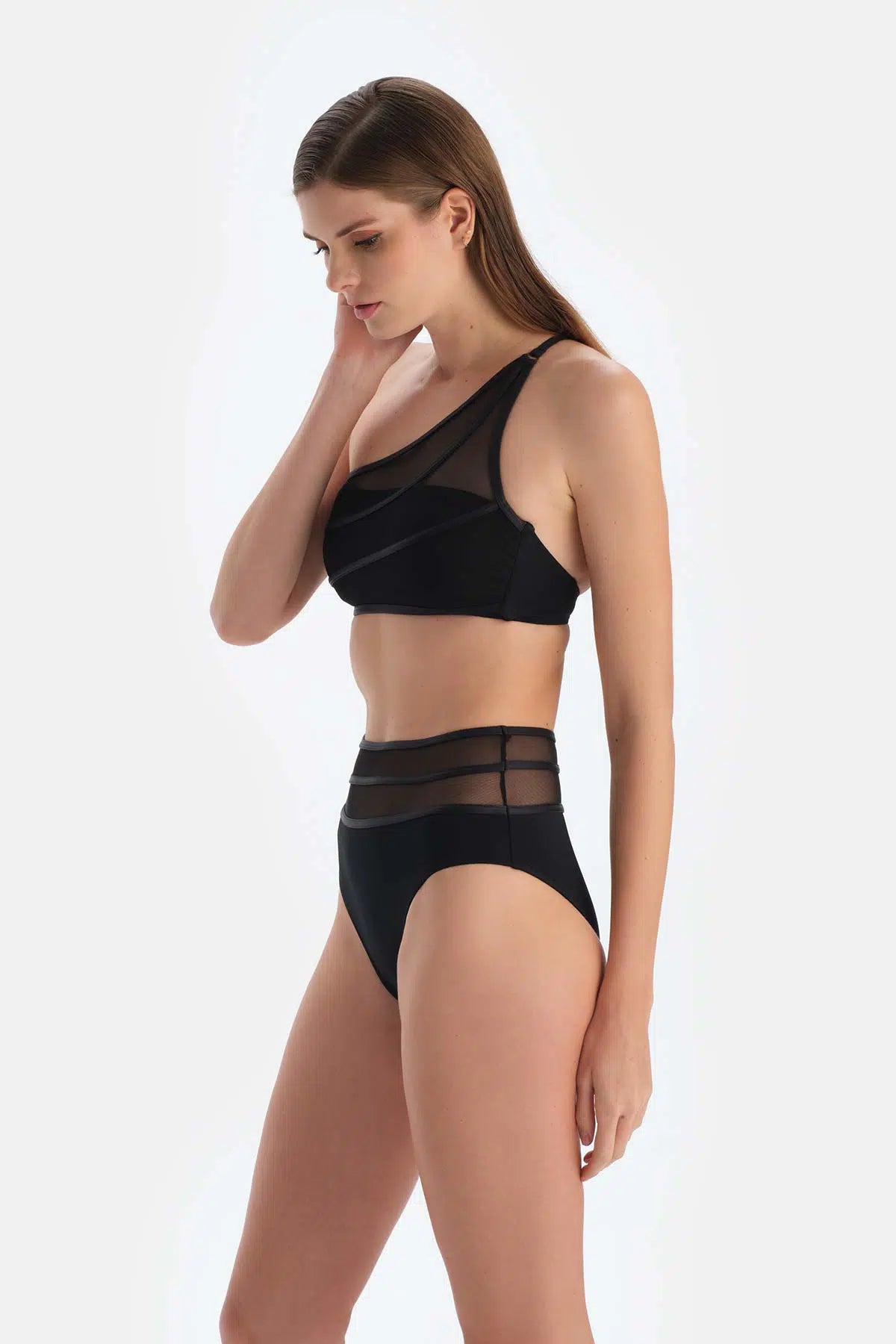 Siyah Tek Omuz Bikini Üst