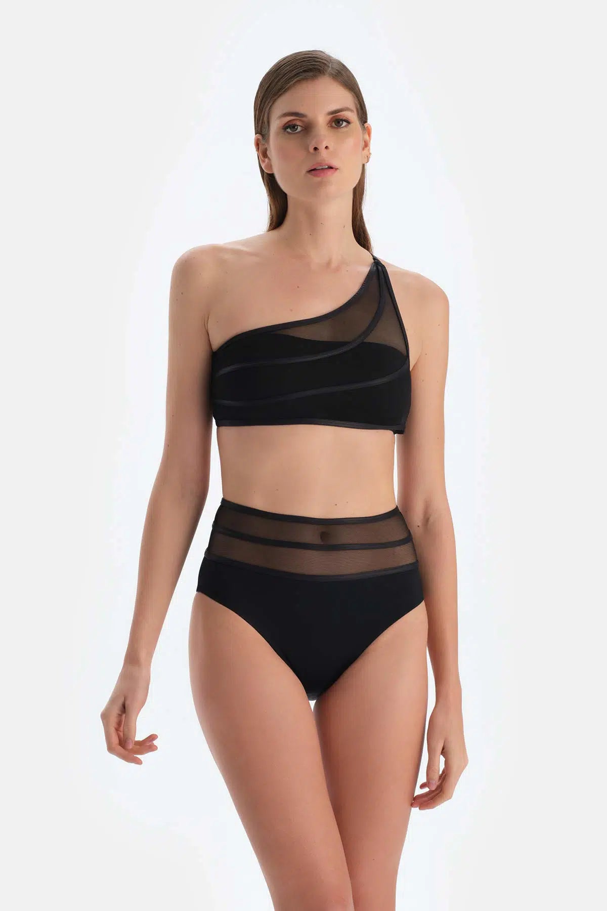 Siyah Tek Omuz Bikini Üst