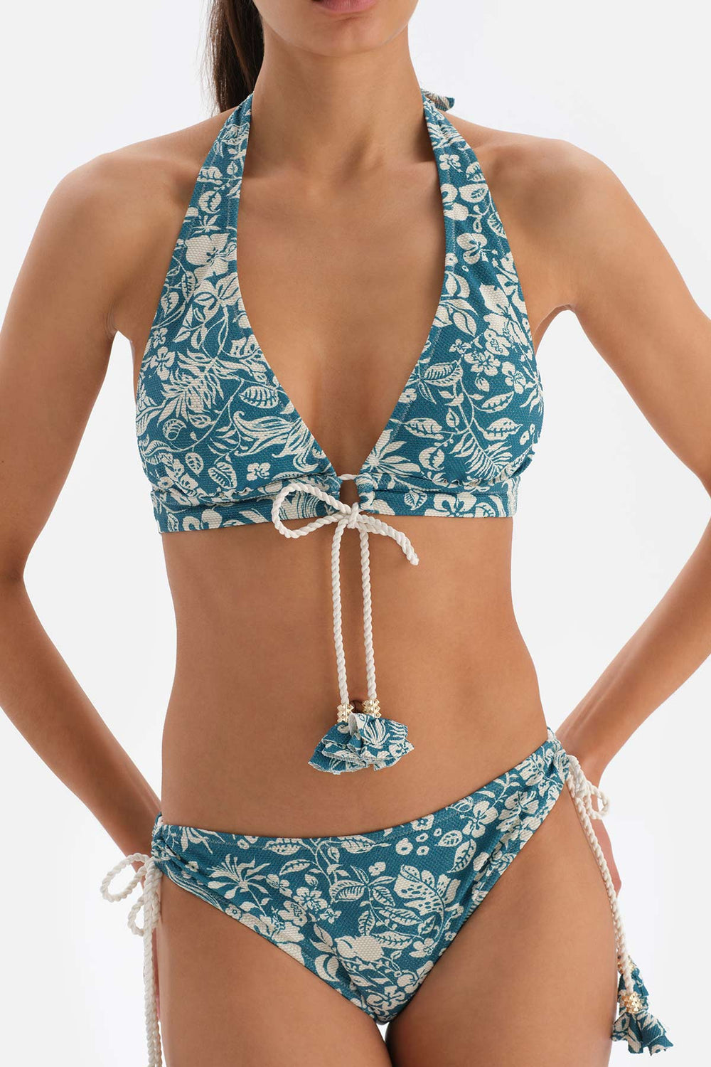 Yeşil - Ekru Üçgen Geniş Bikini Üstü