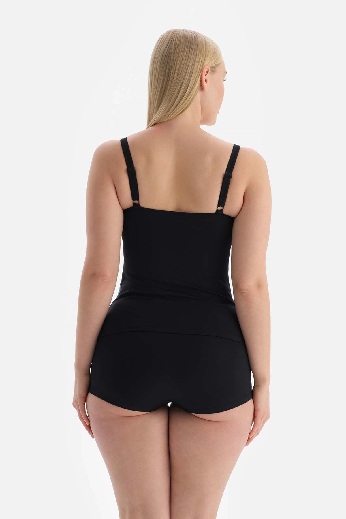 Siyah - Yeşil Korseli Toparlayıcı Tankini Üst