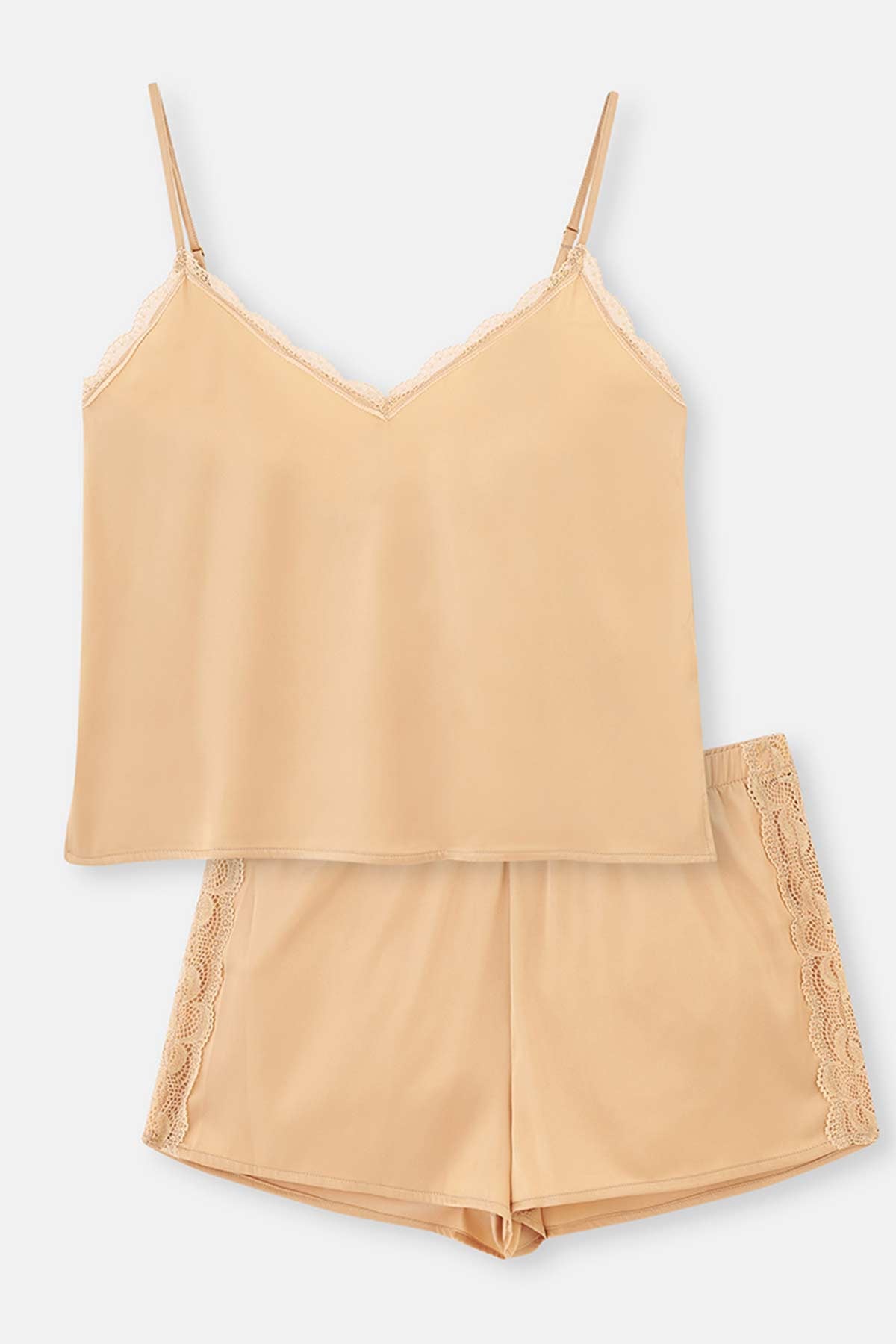 Bej Dantel Detaylı Camisole Takım
