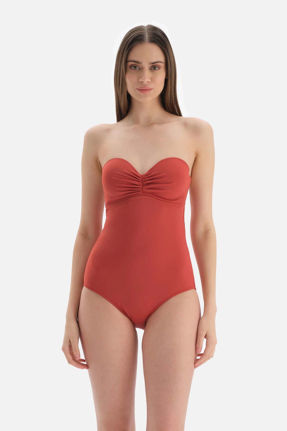 Kiremit Straplez Kalplı Mayo