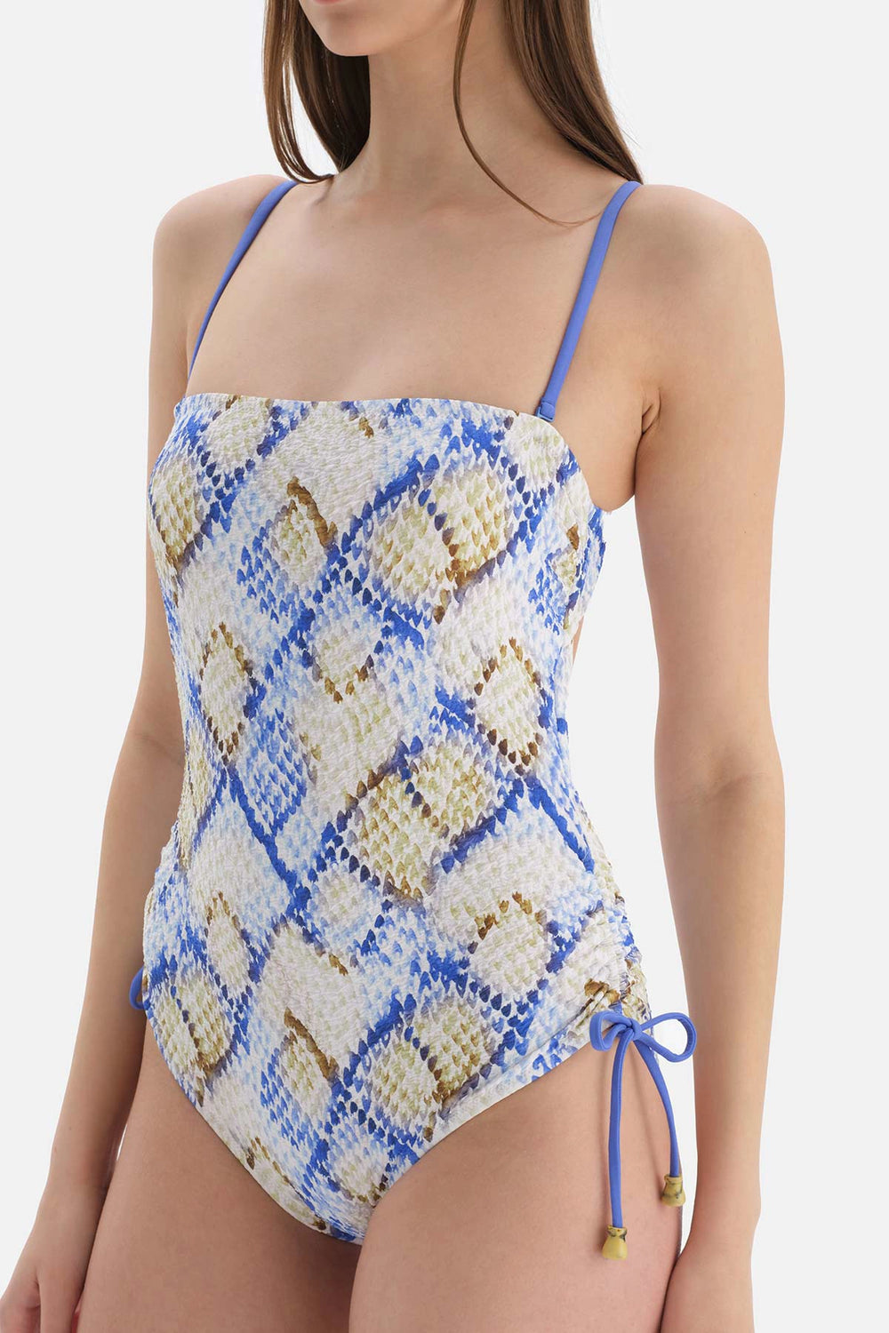 Yeşil - Mavi Straplez Bağcıklı Mayo