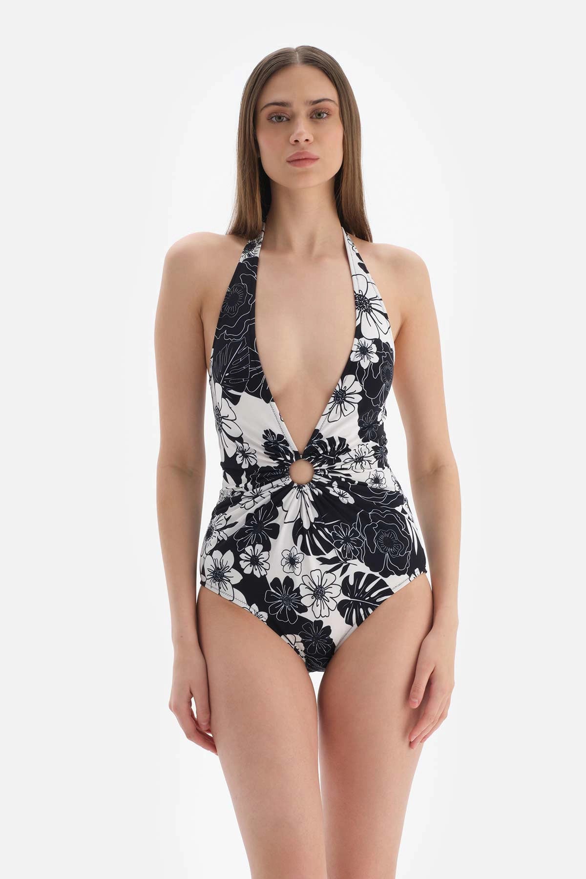 Siyah Beyaz Boyundan Bağlı Mayo