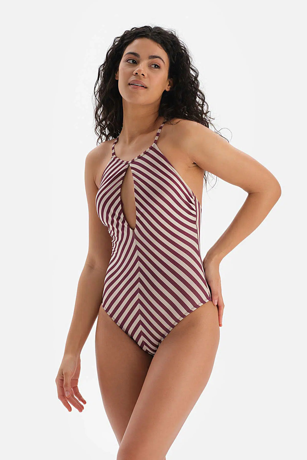 Bordo-Ekru Halter Yaka Mayo