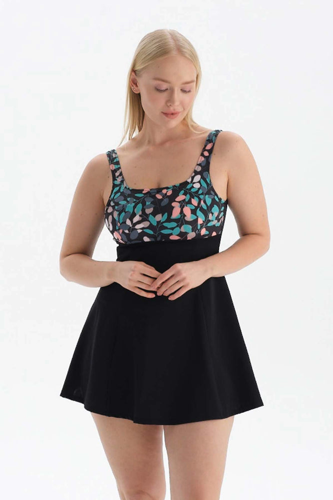 Siyah - Yeşil Korseli Toparlayıcı Etekli Mayo