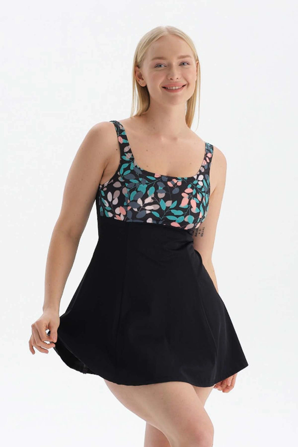 Siyah - Yeşil Korseli Toparlayıcı Etekli Mayo