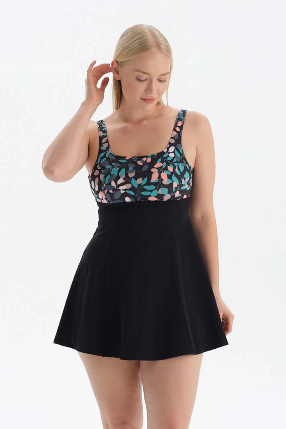 Siyah - Yeşil Korseli Toparlayıcı Etekli Mayo