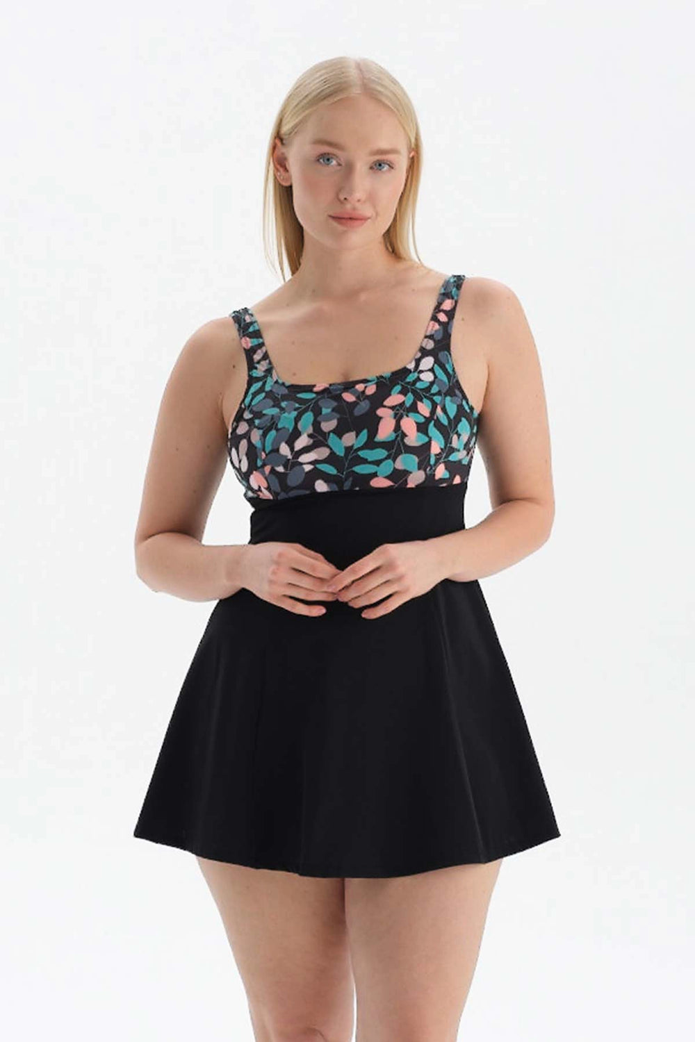 Siyah - Yeşil Korseli Toparlayıcı Etekli Mayo