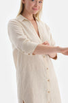 Ekru Gömlek Yaka Uzun Keten Gömlek Pareo