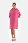 Fuşya Gömlek Yaka Uzun Keten Gömlek Pareo