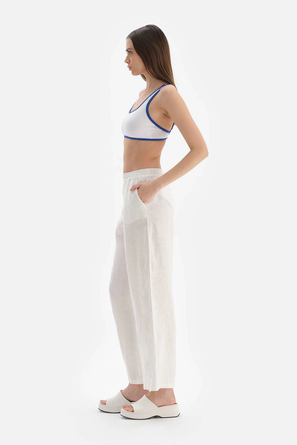 Beyaz Keten Pantolon