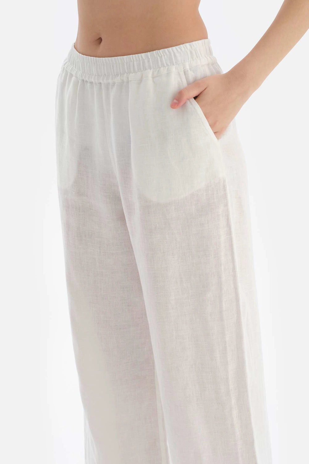 Beyaz Keten Pantolon