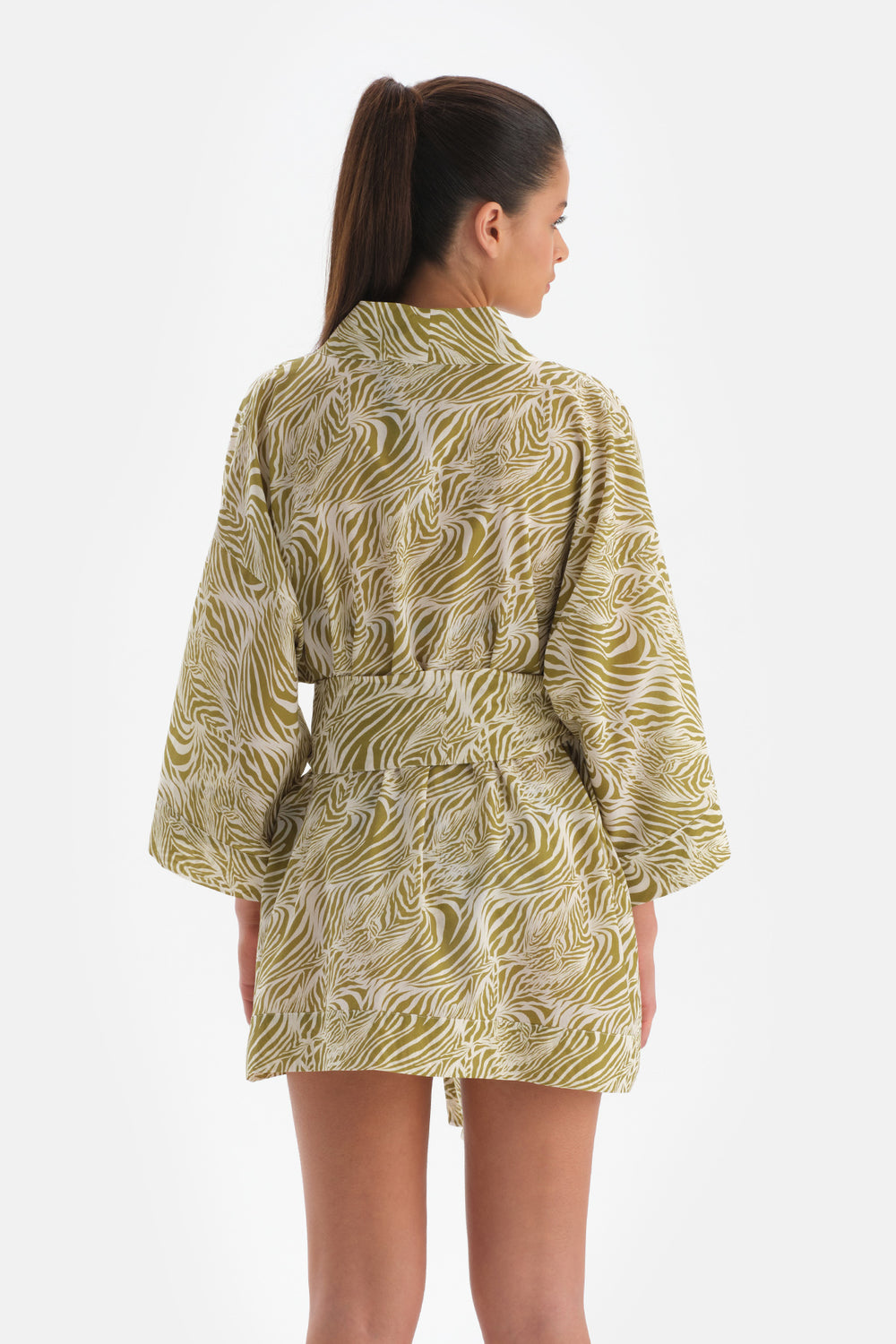 Yeşil-Beyaz Pamuklu Kimono