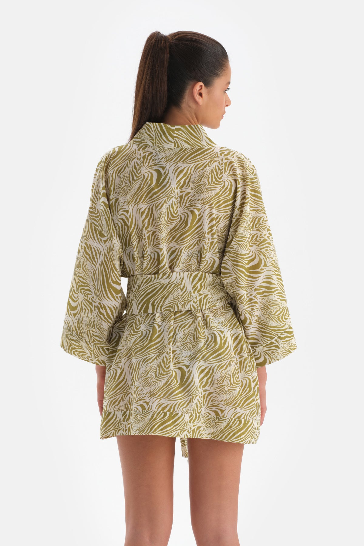 Yeşil-Beyaz Pamuklu Kimono