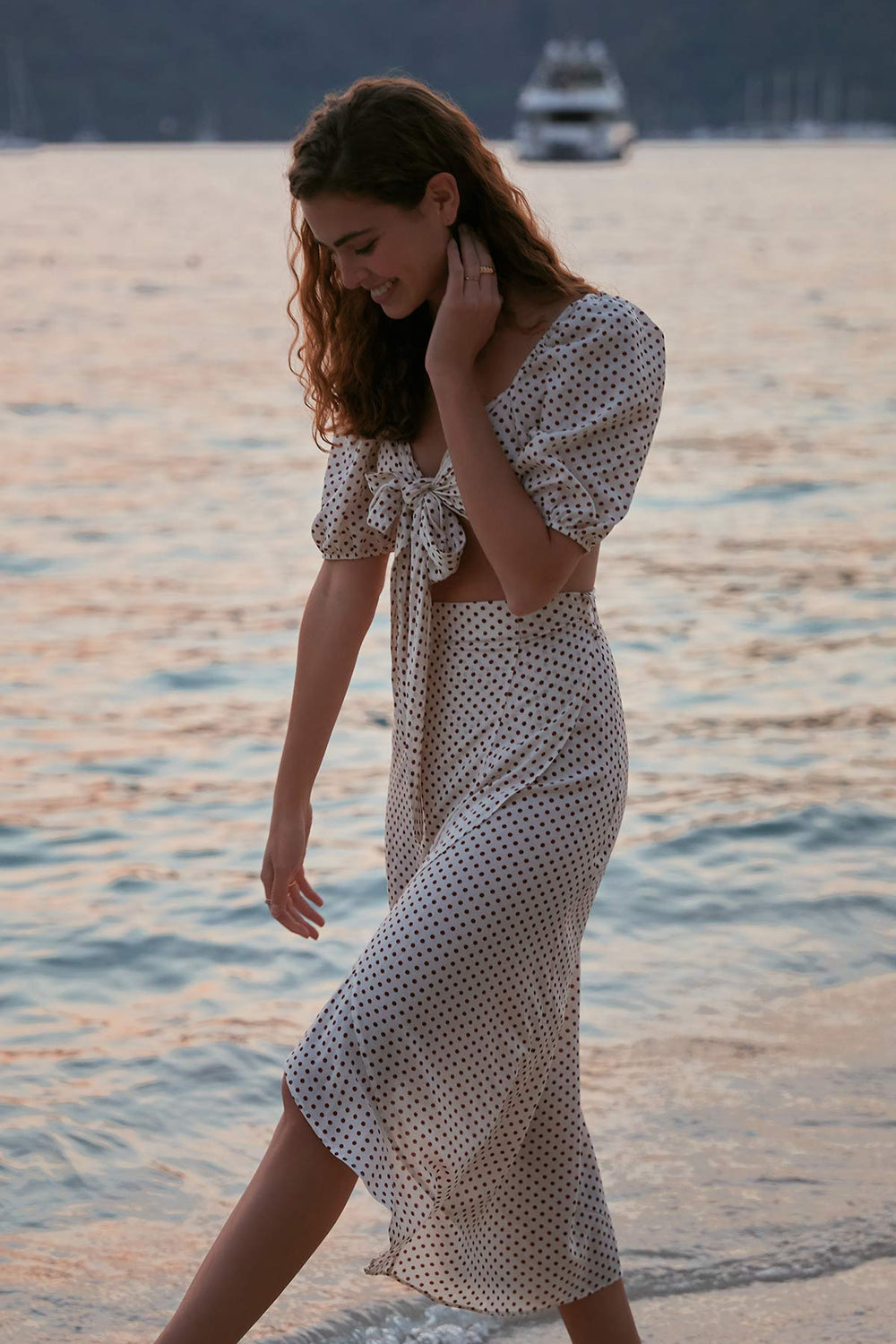 Ekru-Kahve Bağlamalı Etek