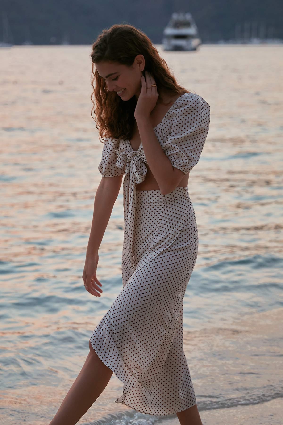 Ekru-Kahve Bağlamalı Etek