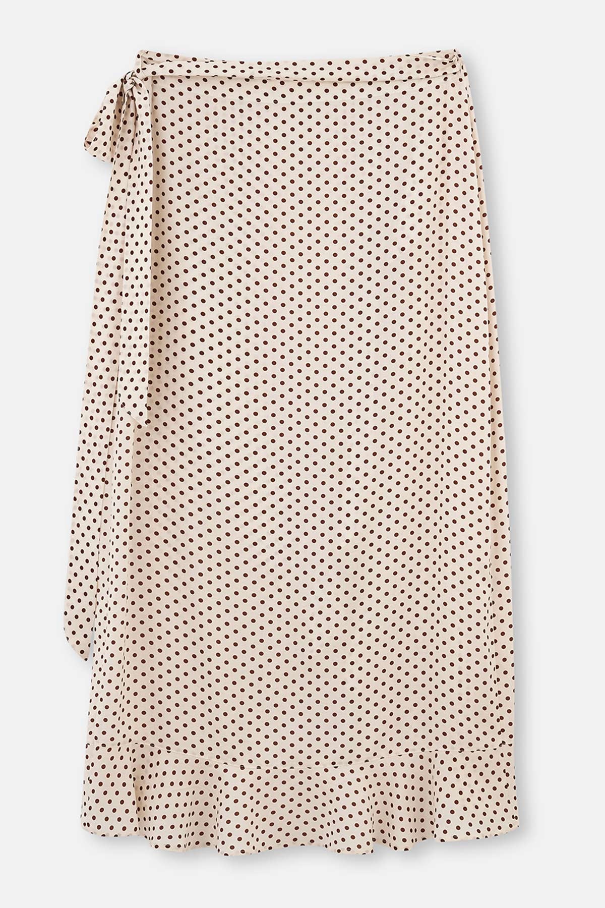 Ekru-Kahve Bağlamalı Etek