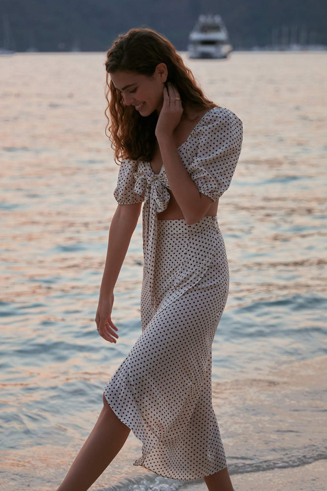 Ekru-Kahve Bağlamalı Etek