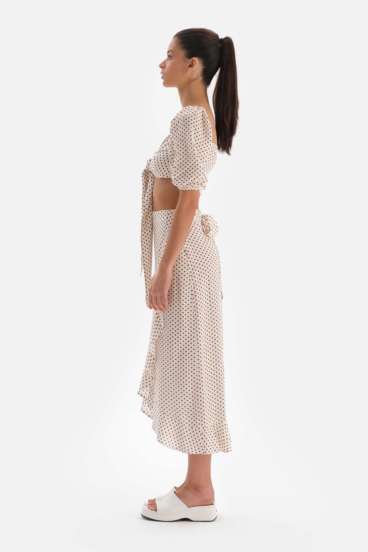 Ekru-Kahve Bağlamalı Etek