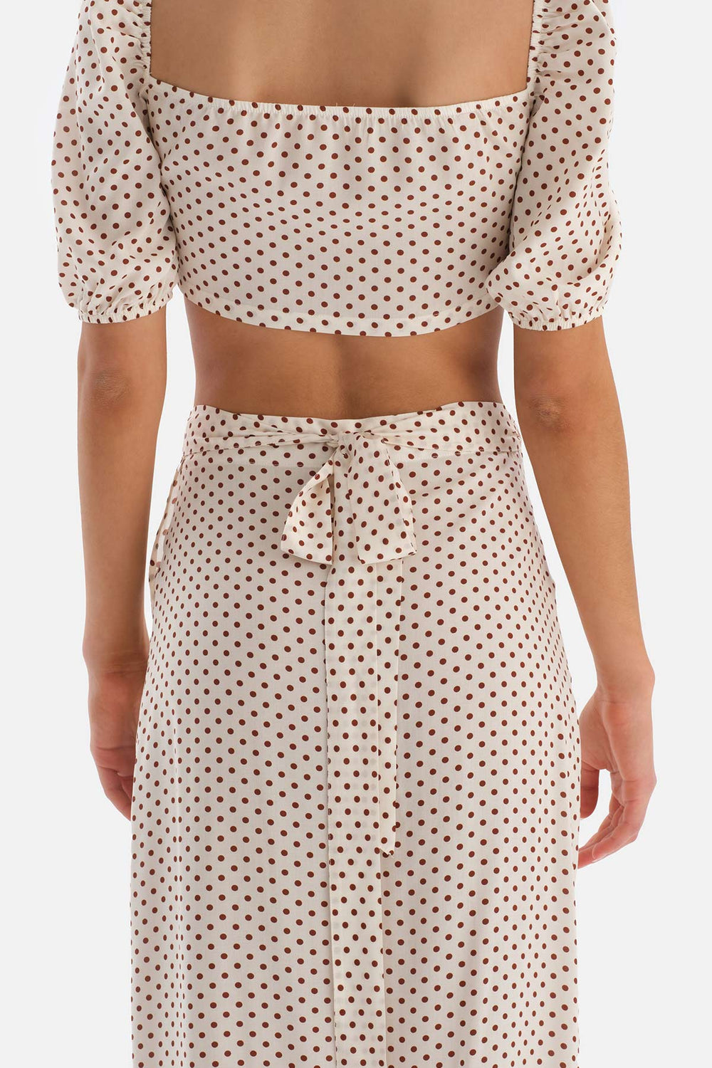 Ekru-Kahve Bağlamalı Etek