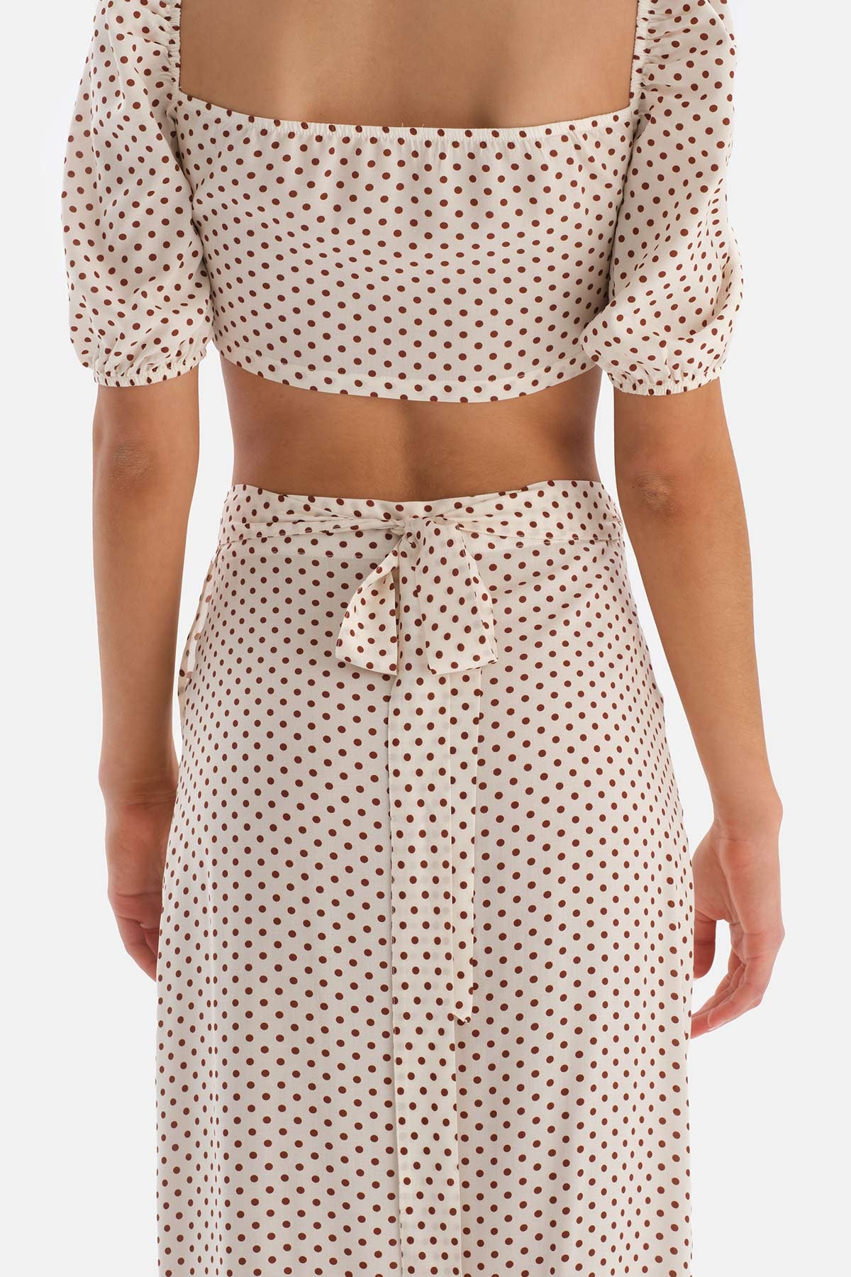 Ekru-Kahve Bağlamalı Etek