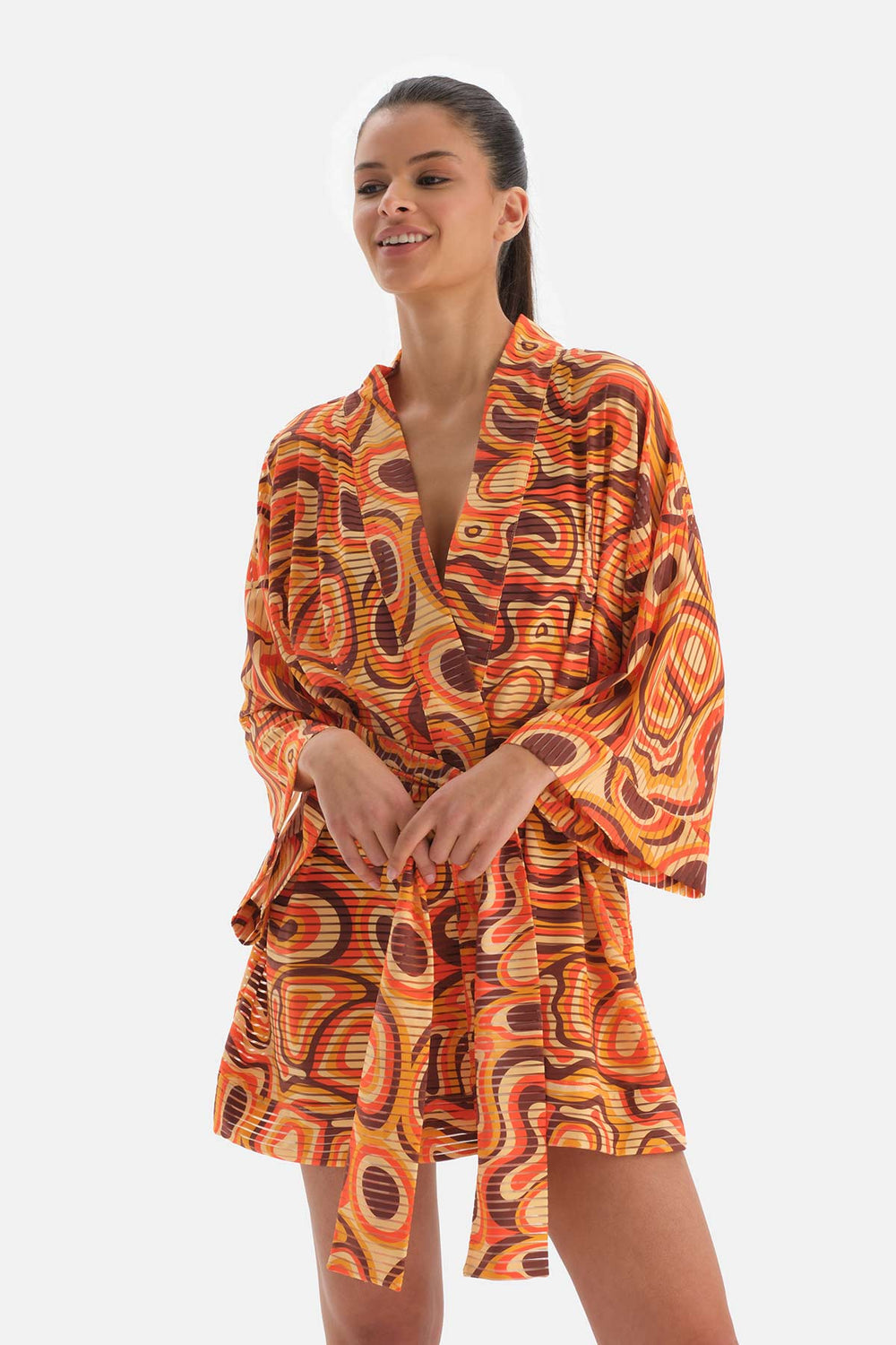 Kiremit - Turuncu Kısa Kimono