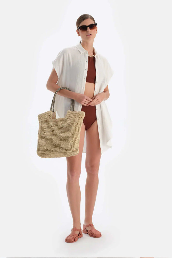 Ekru Müslin Uzun Gömlek