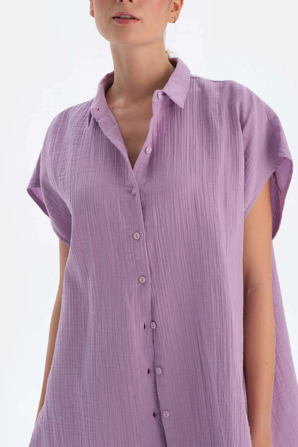 Mor Müslin Uzun Gömlek